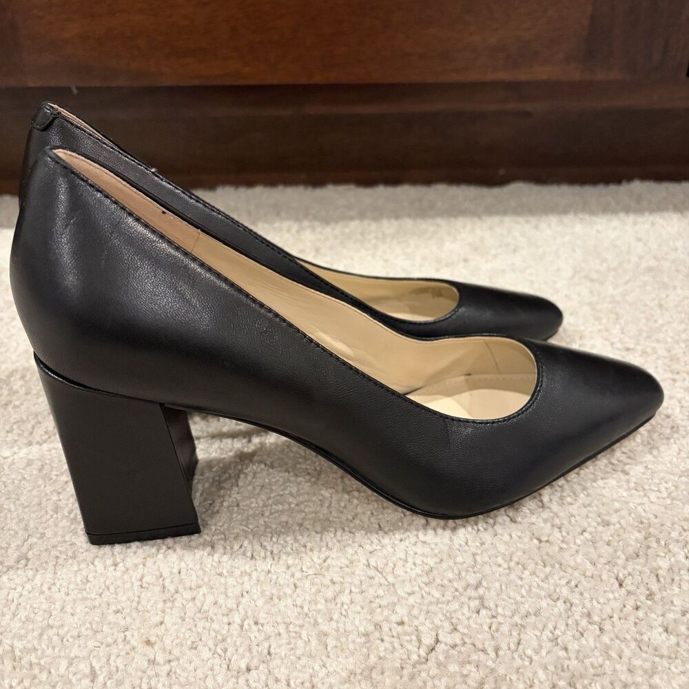 NWOB Marc Fisher LTD Varla Block Heels Pumps Women Shoes Black Leather Women 7B - Picture 5 of 13